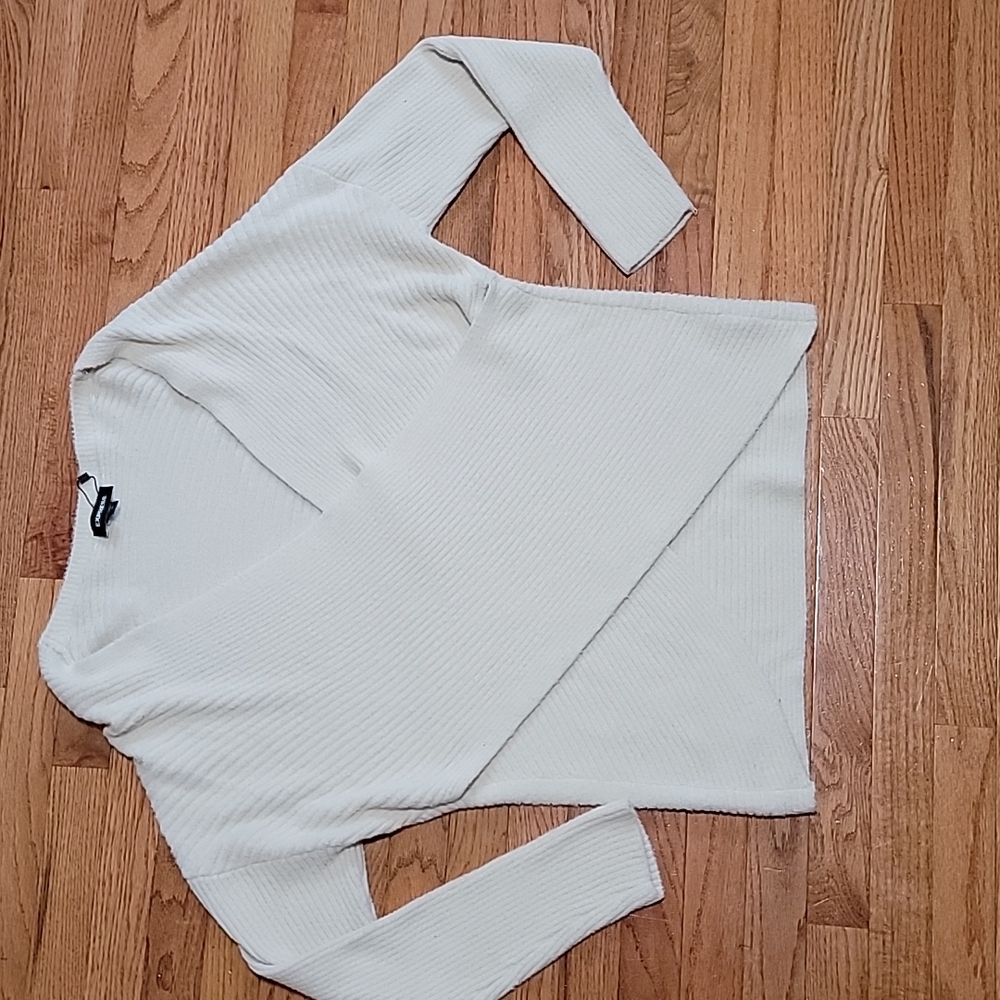 Express Ribbed Wrap Front Sweater - Picture 4 of 4